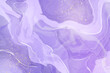 Abstract luxury lavender liquid watercolor background with golden stains. Pastel violet marble alcohol ink drawing effect. Vector illustration design template for wedding invitation
