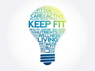 Wall Mural - KEEP FIT bulb word cloud, health concept background