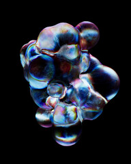Poster - Bubbles are blended in complex shape with poping elements. Made of frosted glass material with dispersion effect. 3d render illustration.