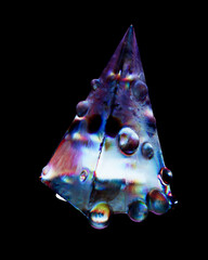Poster - 3d render of glass pyramid shape with poping out spheres. The whole shape is made of glass material. Light dispersion effect.