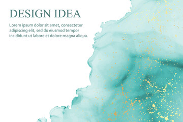 Wall Mural - modern watercolor background or elegant card design or wallpaper or poster with abstract teal ink wa
