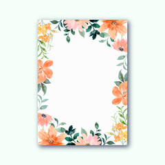 Wall Mural - Orange floral frame with watercolor