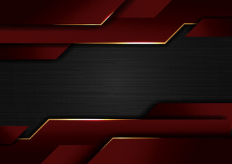 Poster - abstract technology geometric glowing gold and red color shiny motion dark metallic background
