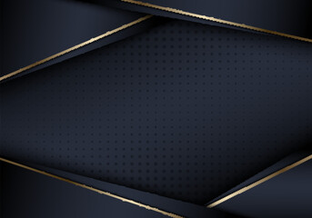 Poster - abstract 3d realistic blue stripes layer with golden lines luxury style on dark blue background half