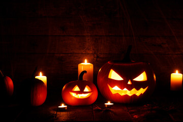 Canvas Print - Halloween pumpkins and candles