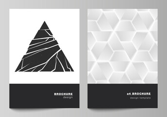 Poster - Vector layout of A4 format modern cover mockups design templates for brochure, magazine, flyer, booklet, report. Abstract geometric triangle design background using different triangular style patterns