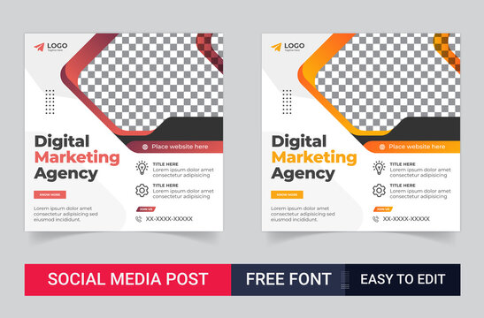 Digital marketing banner for social media post template. Set of Editable minimal square banner template for social media, Usable for social media, website, flyers, and banners	
