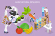3D Isometric Flat Vector Conceptual Illustration of Agricultural Research, Plant Breeding and Cultivation