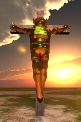 Poster - Crucified Astronaut in Golden Suit