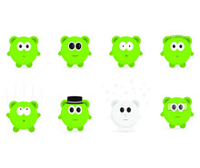 Green Mascot In Several Poses And Facial Expressions