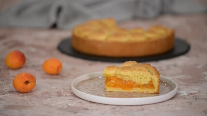 Wall Mural - Piece of fresh apricot shortcrust pie.