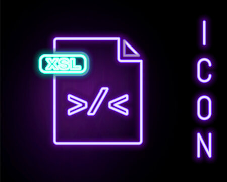 Glowing neon line XSL file document. Download xsl button icon isolated on black background. Excel file symbol. Colorful outline concept. Vector