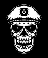 Wall Mural - Vintage skull head with captain hat