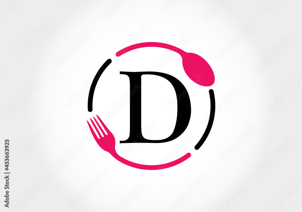Initial D monogram alphabet with a fork, spoon. Modern vector logo for ...