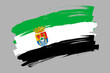 The Extremadura flag, Spain. Spanish autonomous community banner brush style. Horizontal vector Illustration isolated on gray background.  