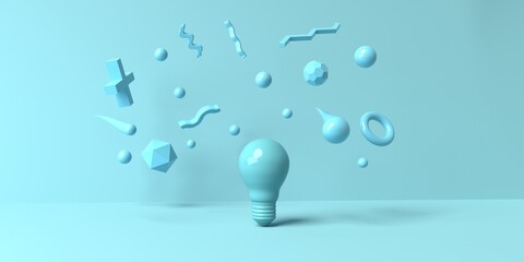 Poster - Light bulb with flying geometric shapes