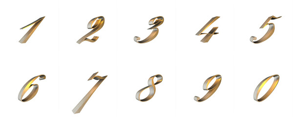 Poster - Stylish volumetric bronze 3D numbers from 0 to 9.