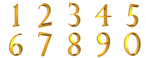 Poster - Stylish volumetric golden 3D numbers from 0 to 9.