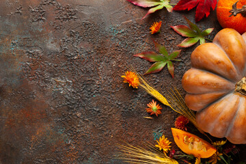 Poster - Autumn composition with pumpkin. Autumn harvest concept.
