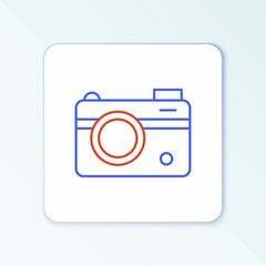 Sticker - Line Photo camera icon isolated on white background. Foto camera. Digital photography. Colorful outline concept. Vector