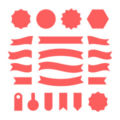 Poster - Vector red ribbons, badges and labels set. Flat design vector illustration isolated on white background
