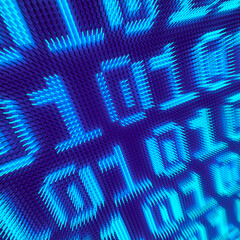 Aufkleber - Digital LED display with glowing blue zeros and ones. 3d render illustration