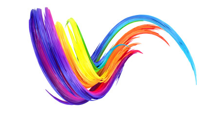 Wall Mural - Rainbow abstract twisted brush stroke. Bright curl, artistic spiral. 3D rendering image