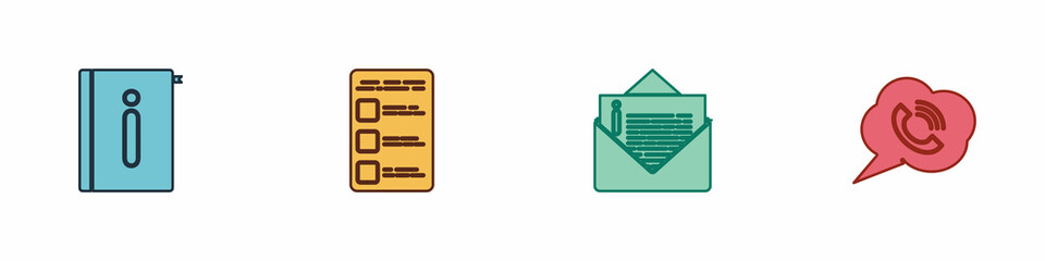 Poster - set user manual, create account screen on mobile, envelope and speech bubble with phone call icon. v