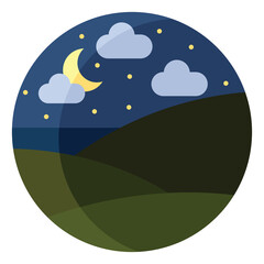 Sticker - Cloudy night, icon illustration, vector on white background