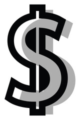 Wall Mural - Grey dollar sign, illustration, on a white background.