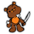 Cartoon Illustration of Ragged Teddy Bear carrying a knife and going to terror, best for decal, mascot, and t-shirt design with halloween themes