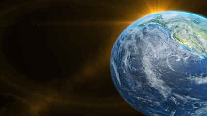 Wall Mural - orange sunrise and shadow on the earth rotate in space with star in universe. world realistic atmosp
