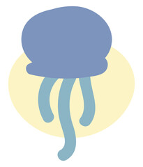 Wall Mural - Purple jellyfish with blue tentacles, illustration, on a white background.