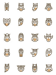 Poster - Owl icon set, illustration, on a white background.