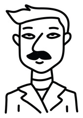 Sticker - Older man with moustache, illustration, on a white background.