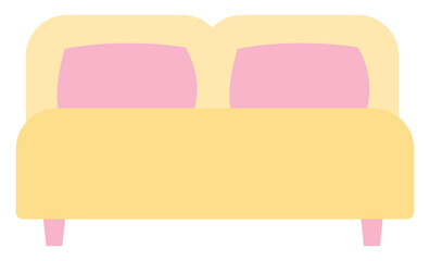 Sticker - Yellow double bed, illustration, on a white background.