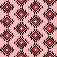 Geometric Seamless Ethnic Traditional Pattern In Rectangle And Triangle With Alternating Zigzag Style. Rectangle In Red Tone As Pink Black. Design For Fabric Background Wallpaper Vector Carpet.
