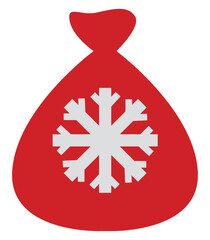 Sticker - Red gift sack with snowflake, illustration, vector on a white background.