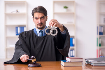 Wall Mural - Young male judge working in the courtroom