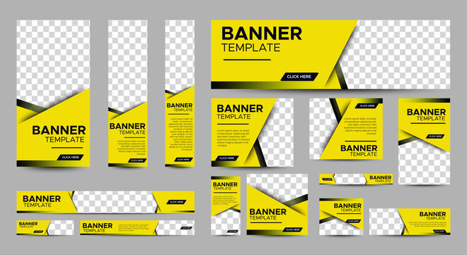 set of creative web banners of standard size with a place for photos. Vertical, horizontal and square template. vector illustration	

