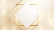 Luxury Glitter Gold Square Lines Background With Sparkling Light Elements, Realistic 3d Style Backdrop. Vector Illustration For Design.