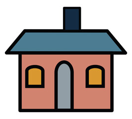 Sticker - House with chimney, illustration, vector, on a white background.