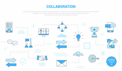 Wall Mural - collaboration concept with icon set template banner with modern blue color style