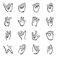 Poster - Unique Set of Editable Hand Signals Doodle icons 

