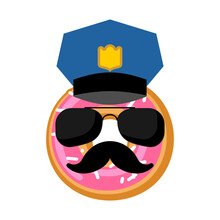 Donut Cop Isolated. Donut Police Officer. Vector Illustration