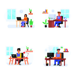 Wall Mural - Pack of Online Workers Flat Illustrations 

