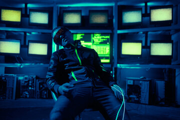 Wall Mural - cyber man has been in virtual reality for too long.