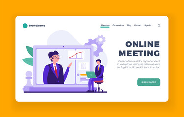 Poster - business meetings and conferences online. commercial webinar and presentation of new financial proje
