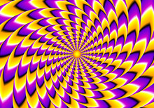 Rotation Of Yellow And Purple Spirals. Spin Illusion.