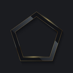 Poster - Pentagon shape frames with gold shining light and shadow effects, 3d elegant e badge